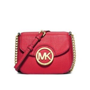 Michael Kors Fulton Red‎ and Gold Crossbody Bag with Flap Closure Lipstick